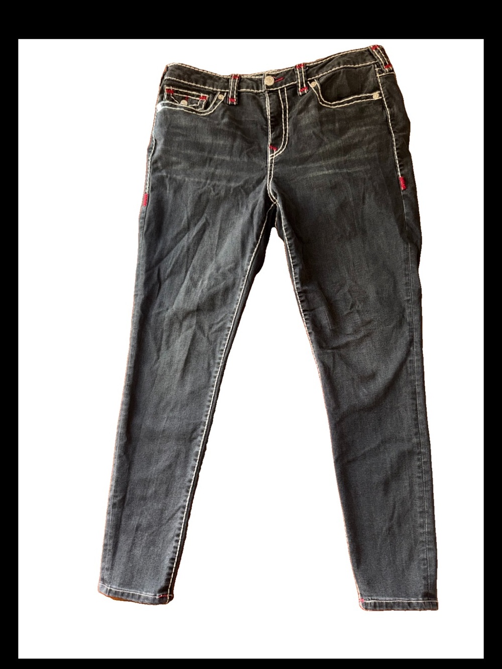 True Religion Jennie Curvy Mid Rise Super Skinny Women Jeans Black Size 33